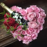 結婚祝い シャンパン[ワイン 花 ギフト]花柄シャンパン(ペリエ ジュエ)とハートリースのバラアレンジセット フルボトル